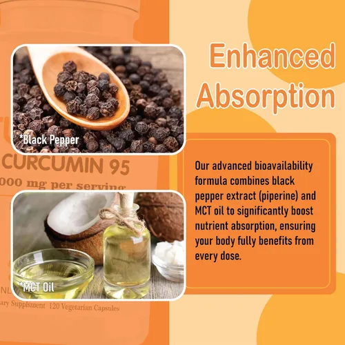 Miniatura 5 de Biorootlabs Curcumina de cúrcuma Suplemento de curcumina de cúrcuma pura de 1000 mg 95% curcuminoides con propóleo de abeja, jengibre, aceite