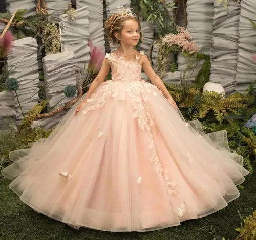Miniatura 5 de Vestido de niña de las flores, con apliques de tul de mariposa 3D, vestidos de princesa para concursos de graduación, vestidos de fiesta para niñas