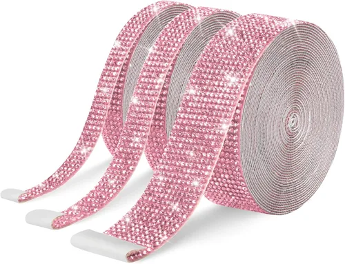 Miniatura 9 de 3 rollos de 8 m de cinta autoadhesiva de diamantes de imitación con cristal - Rollo de envoltura de pegatinas de diamantes brillantes DIY