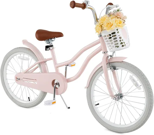 Miniatura 18 de HONEY JOY Bicicleta para niños de 12, 14, 16, 18, 20 pulgadas, con ruedas de entrenamiento, freno de mano y freno de posavasos, cadena totalmente