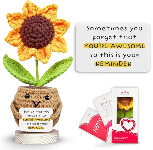 Gossby - Regalo Inspirador para Mujeres - Girasol Positivo Tejido a Mano - A veces Olvidas Que Eres Increíble - Regalo de Navidad, Cumpleaños, A