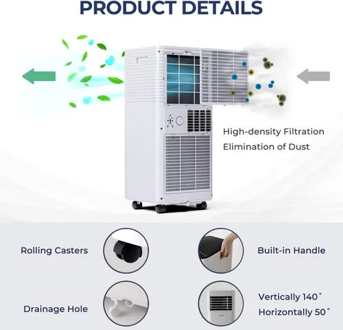 Miniatura 5 de COSTWAY Aire acondicionado portátil, refrigeración de CA de 10000 BTU para espacios de habitación de hasta 350 pies cuadrados, con control remoto