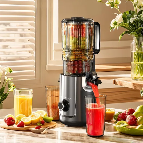 Miniatura 7 de Hobsir Máquinas de exprimir, exprimidores de prensa fría de 5.3 pulgadas, exprimidor masticable de jugo lento con 300W, máquinas de jugo con tolva