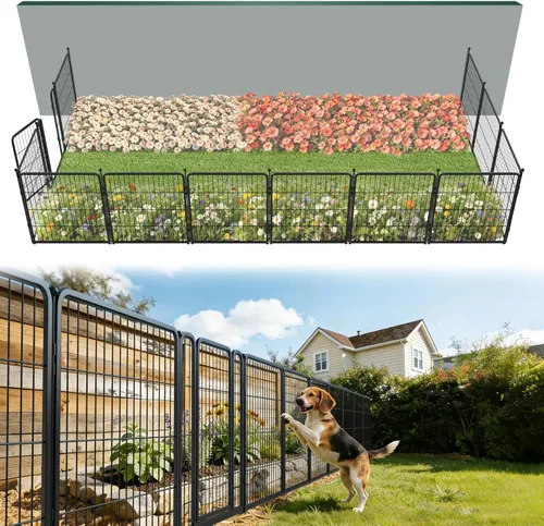Miniatura 15 de FXW - Valla de jardín metálica y resistente para exteriores, barrera para perros y conejos, fácil instalación, negro, 24 pulgadas de alto x 29.6