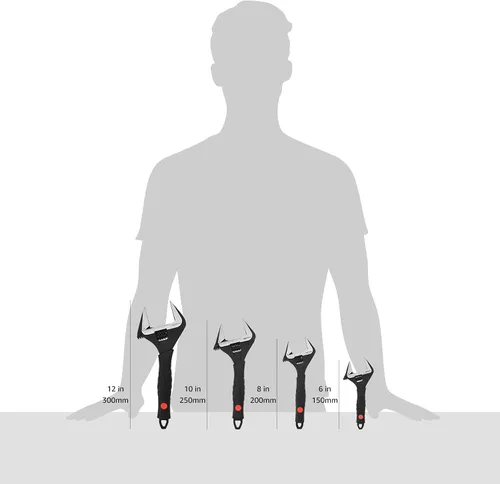 Miniatura 6 de Amazon Basics Llave ajustable de fontanería de 4 piezas con agarre suave, boca ancha, incluye: 6 pulgadas (5.906 in), 8 pulgadas (7.874 in), 10