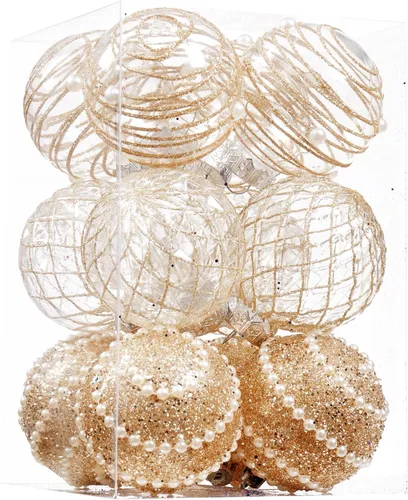 12 unidades de esferas de Navidad de adorno de 2.76 pulgadas, irrompibles, de plástico transparente, grandes, decoración para árbol de Navidad,