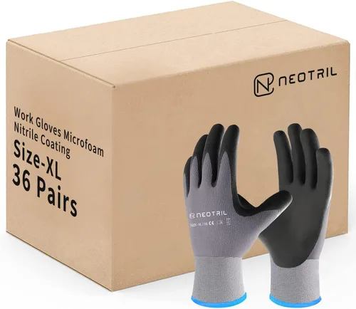 Miniatura 14 de NEOTRIL - Guantes de trabajo de seguridad con revestimiento de nitrilo de microespuma, 3/6/12/36 pares, guantes de nailon transpirable para hombres