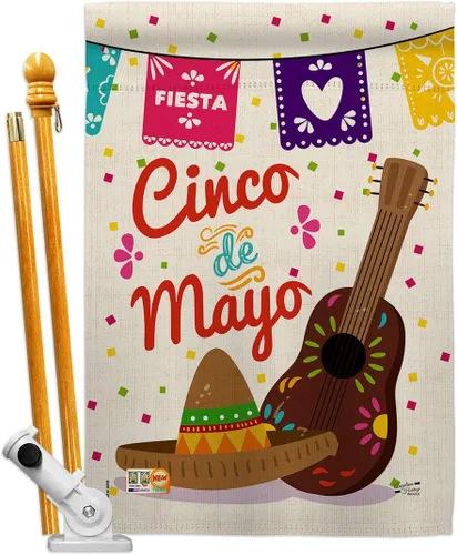 Miniatura 17 de Bandera de jardín del Cinco de Mayo para fiesta de verano, cactus, piñata, sombrero mexicano para decoración de la casa al aire libre, pancarta