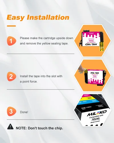 Miniatura 5 de MILEKO 702XL Cartuchos de tinta remanufacturados de repuesto para Epson 702XL 702 702 XL T702XL para usar con Workforce Pro WF-3720 WF-3730 WF-3733