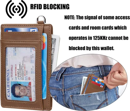 Miniatura 5 de Casmonal. - Billetera de bolsillo frontal minimalista con bloqueo RFID, tarjetero, para hombre y mujer., Crazy Horse Khaki Light), cs008010
