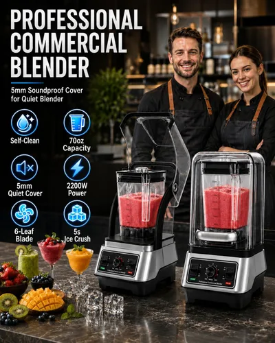 Miniatura 3 de Licuadora comercial, licuadora silenciosa, licuadora de batidos con escudo insonorizado completo, mezclador profesional resistente con potencia