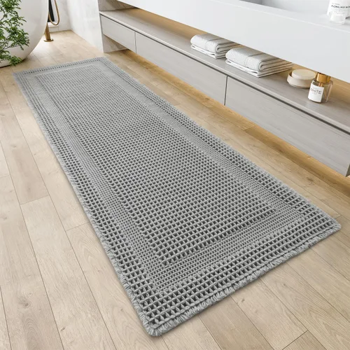 Miniatura 15 de AMOAMI Alfombra de Baño con Textura Waffle, Alfombras de Baño Absorbentes para Baño Antideslizantes, Alfombras de Baño Lavables a Máquina con Borlas