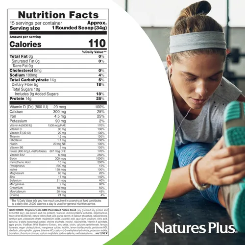 Miniatura 2 de NaturesPlus SPIRU-TEIN, Blueberries & Cream - 1.12 libras - Proteína en polvo a base de plantas - Vitaminas y minerales para energía - Vegetariano