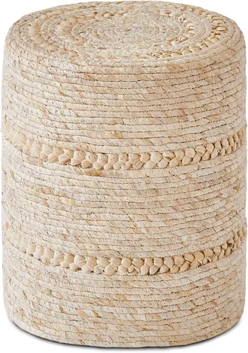 Miniatura 25 de Wimarsbon Taburete de pie de hierba marina natural, otomana redonda tejida a mano, para sala de estar, asiento al aire libre (natural)