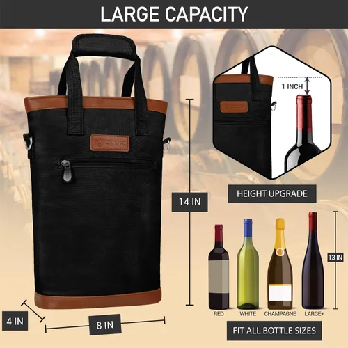 Miniatura 4 de opux - Portavinos para 2 botellas, bolsa aislada a prueba de fugas para vino, bolsa de enfriamiento portátil para viajes BYOB, picnic, estuche