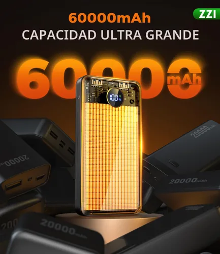 Miniatura 2 de Cargador Portátil Banco de Energía, Paquete de Batería de 60000mAh con Cable USB-C/iOS/Micro-USB 3 en 1, Carga Rápida de 22.5W Cargador de Teléfono
