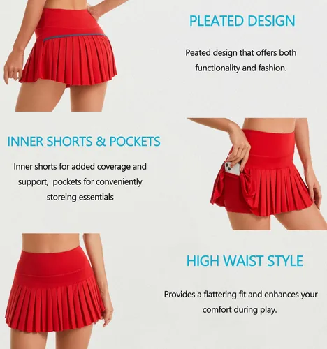 Miniatura 4 de Yknktstc Falda plisada de tenis para mujer con pantalones cortos, falda de golf de cintura alta, falda deportiva mini con bolsillos
