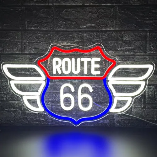 Route 66 Letrero de neón vintage Route 66 Decoración de pared de garaje regulable Us High Way LED 66 para hombre, cueva, garaje, luces de neón para