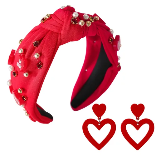 Miniatura 16 de Diademas de corazón de caramelo para el día de San Valentín para mujer, diadema de corazón de conversación de amor con diamantes de imitación