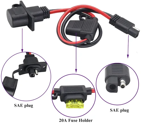 Miniatura 4 de Cable adaptador de puerto lateral de salida de corriente SAE de 12 AWG con fusible de 20 A, SAE resistente a la intemperie, cable conector