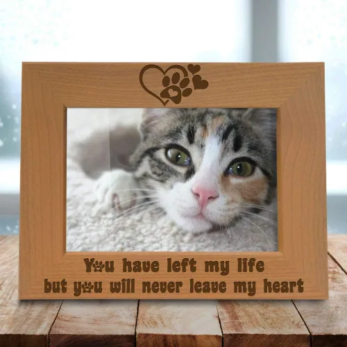 Miniatura 7 de KATE POSH Marco de fotos grabado de madera natural You Have Left My Life, but You Will Never Leave My Heart, huellas de patas en mi corazón, regalos