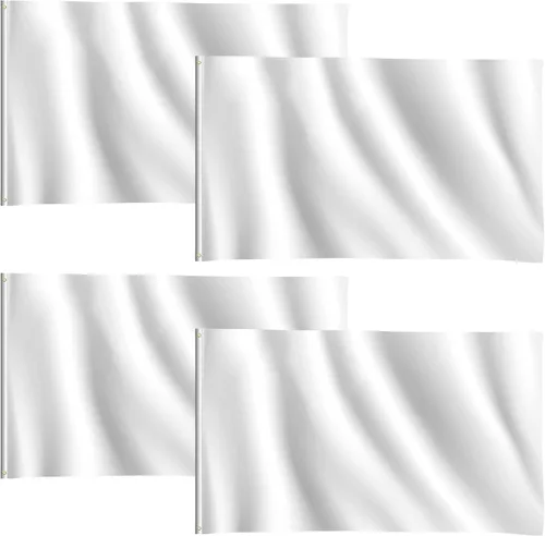 Hicarer 4 banderas blancas lisas lisas de 3 x 5 pies, banderas en blanco de poliéster de color puro con ojales para fiestas del 4 de julio,
