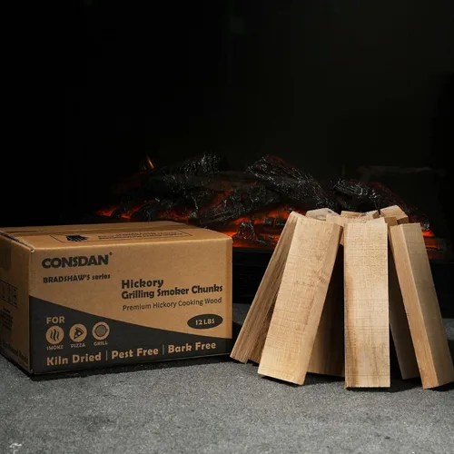 Miniatura 4 de CONSDAN Astillas de madera de nogal para ahumador y barbacoa, cultivadas en Estados Unidos, secadas al horno, trozos de madera natural (12 libras)