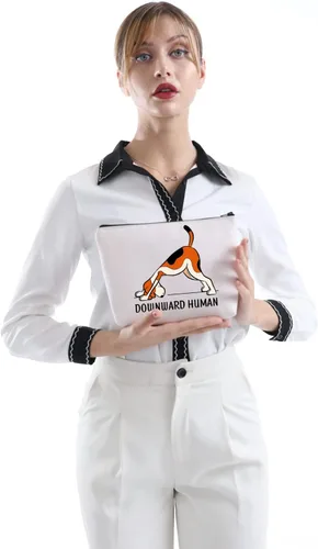 Miniatura 3 de XYANFA Bolsa de maquillaje de yoga hacia abajo para amantes de la yoga humana, regalo para amantes de los perros, regalo para yoga, niña, mamá