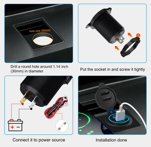 Miniatura 7 de Nilight 2 Pack PD Type C y QC 3.0 Panel de toma rápida USB con interruptor táctil LED ON Off, kit de cable fundido para coches, camiones