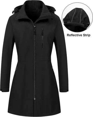 Miniatura 3 de CREATMO US Chaqueta táctica ligera impermeable larga Softshell con forro polar cortavientos para mujer