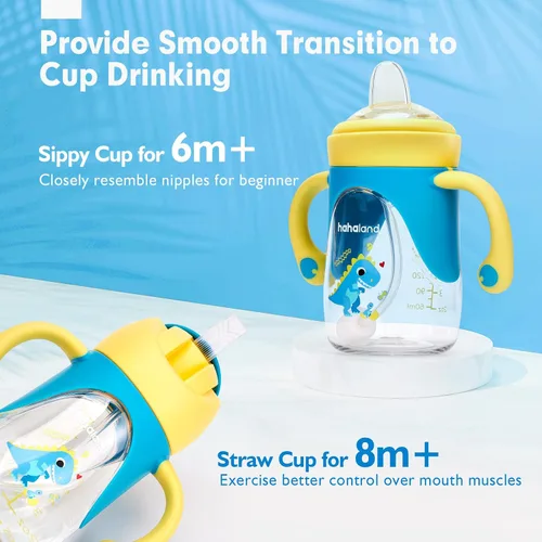 Miniatura 2 de hahaland Vaso para sorber para niños de más de 6 meses – Vasos para sorber 2 en 1 con boquilla y popote para niños pequeños de 1 a 3 años sin