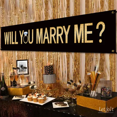 Miniatura 7 de Bandera de Propuesta "¿Te Casarás Conmigo?" Bandera de Flores Decoraciones de Propuesta Suministros para Letreros de Matrimonio Día de San Valentín