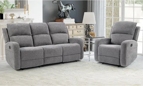 Miniatura 23 de EBELLO Juego de sofá reclinable manual para sala de estar, sofá reclinable de tela suave para sala de reuniones, respaldo y apoyabrazos acolchados