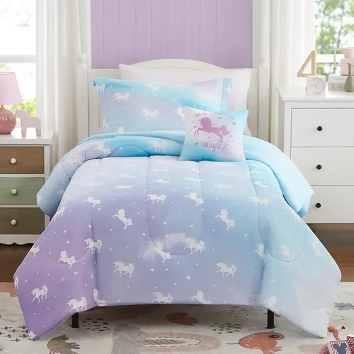 Miniatura 14 de Juego de edredón para niños Kaleido Space tamaño individual para niños, juego de ropa de cama para niños con luz en la oscuridad para jugadores, 1