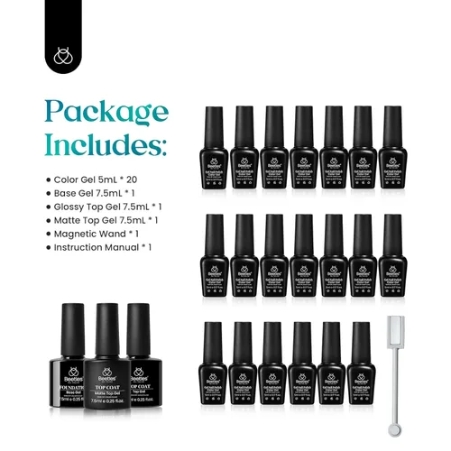 Miniatura 8 de Juego de esmalte de uñas de gel Beetles Cat Eye - 24 piezas, 20 colores de esmalte de uñas de gel con brillantina, cambia de color oscuro, kit