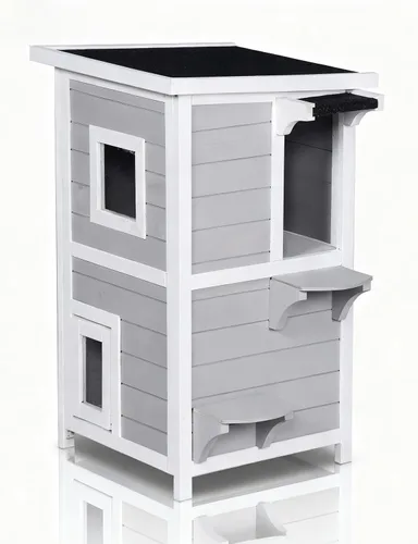 Casa para gatos al aire libre de 2 pisos con puerta de escape, refugio para gatos feral, resistente a la intemperie para exteriores, techo