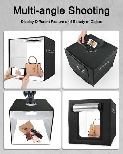 Miniatura 6 de DUCLUS Caja de Luz para Fotografía, Caja de Estudio Fotográfico Portátil de 16x16 Pulgadas con 160 Luces LED Ajustables, 6 Fondos de PVC y 2