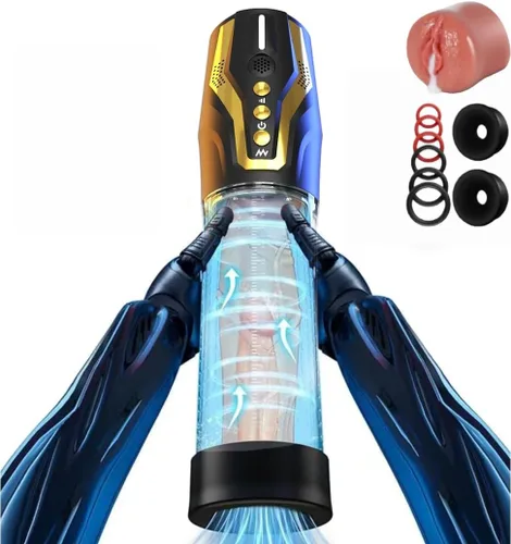 Miniatura 6 de Bomba de vacío de pene, dispositivo de entrenamiento de succión y bombeo 4X, más grande, más duro y más largo N0612 Negro + Plateado