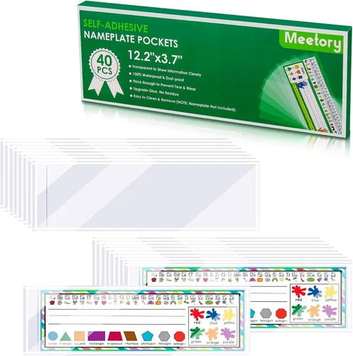 Miniatura 11 de Meetory 40 PCS Bolsillos Mejorados para Placa de Identificación, 18.5" x 4.9" Placas de Identificación de Escritorio Autoadhesivas con Bolsillo