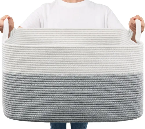 Goodpick Cesta Grande de Almacenamiento de Juguetes, Cestas de Cuerda de Algodón Gris Contenedor de Almacenamiento de Juguetes para Bebé, Niños,