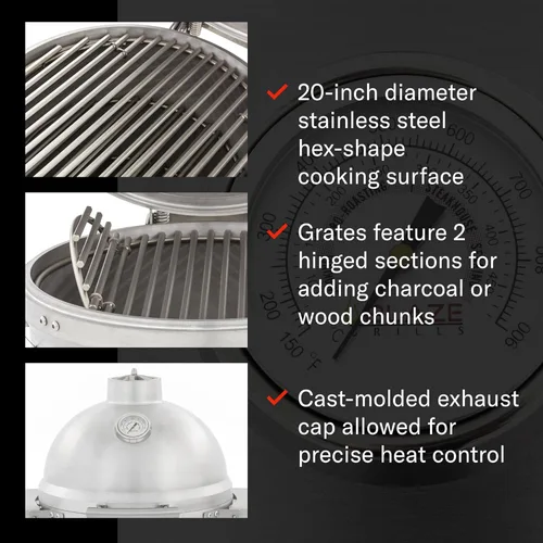 Miniatura 3 de Blaze Parrilla Kamado de aluminio fundido de 20 pulgadas Cuerpo de aluminio fundido de 1 ″ de servicio pesado Rejillas hexagonales de acero