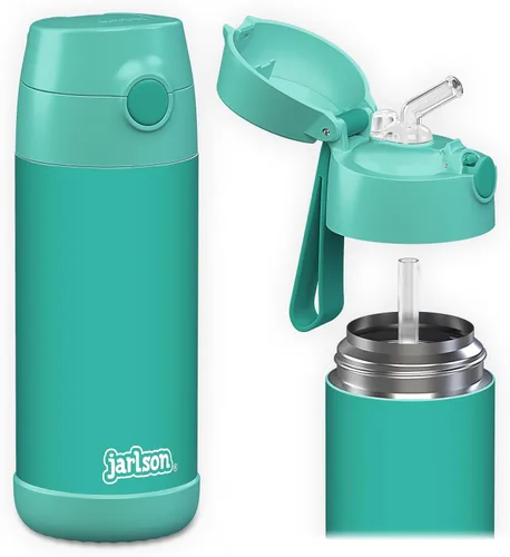 Miniatura 29 de Jarlson® CHARLI - Botella de agua para niños [12 onzas], botella térmica de acero inoxidable con pajilla, botella de agua aislada a prueba