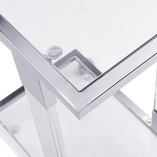 Miniatura 9 de Mesa auxiliar móvil de vidrio transparente con marco acrílico, moderna mesa auxiliar de sofá en forma de C con ruedas, mesa de aperitivos