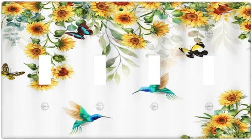 Miniatura 60 de Cubiertas de Interruptor de Luz Artísticas de Cuádruple Palanca con Hojas Tropicales Florales Boho, Flores Bohemias Decorativas Botánicas, Placas