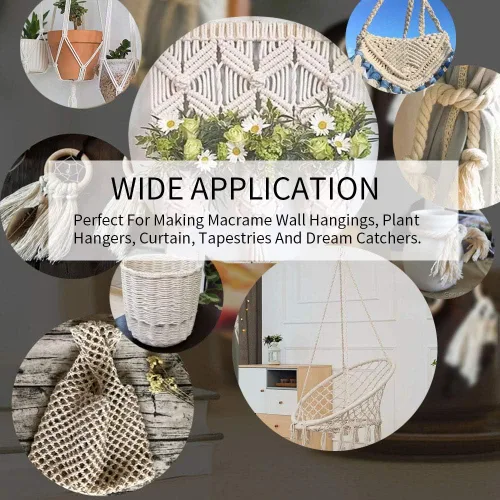 Miniatura 7 de Cuerda de macramé de algodón natural grueso de 3mm x 109 yardas, cuerda de algodón torcido de 4 hebras para macramé suave de color natural hecho a