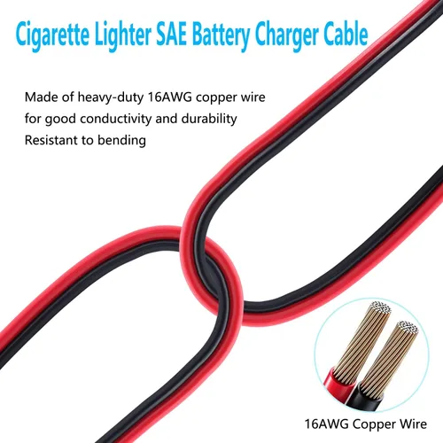 Miniatura 5 de Cargador de batería SAE para encendedor de cigarrillos, cable de carga de 16 AWG de 12 V, adaptador de liberación rápida, cable de carga con luz