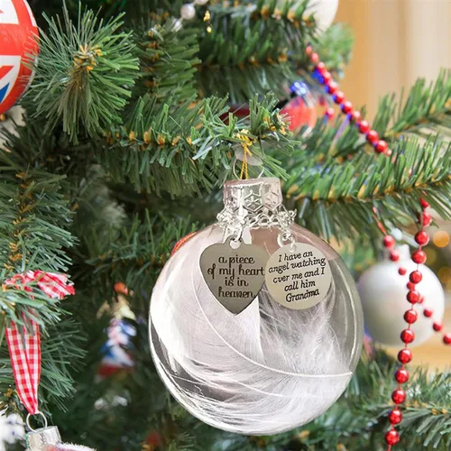 Miniatura 2 de Adorno conmemorativo de Navidad transparente, bola de plumas, A Piece of My Heart is in Heaven, colgante colgante conmemorativo para árbol