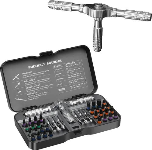 Miniatura 10 de 25 in 1 Magnetic Ratchet Screwdriver Set, S2 Steel Bits & 7 CR-V Sockets, Flexible Shaft, Magnetic Multi Bit Screwdriver Kit with Case for