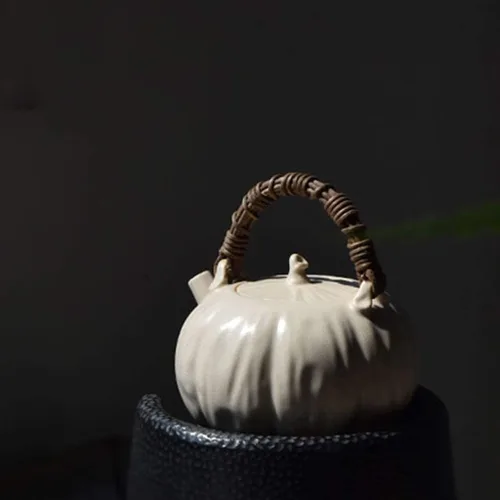 Miniatura 3 de LIOONS Tetera de té de grado alimenticio, tetera de cerámica, caldera de calabaza, tetera de agua caliente, tetera de gran capacidad, tetera hecha a