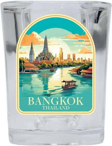 Miniatura 5 de Bangkok Thailand A Souvenir - Vaso de chupito cuadrado de 2.5 onzas, base azul, paquete de 2
